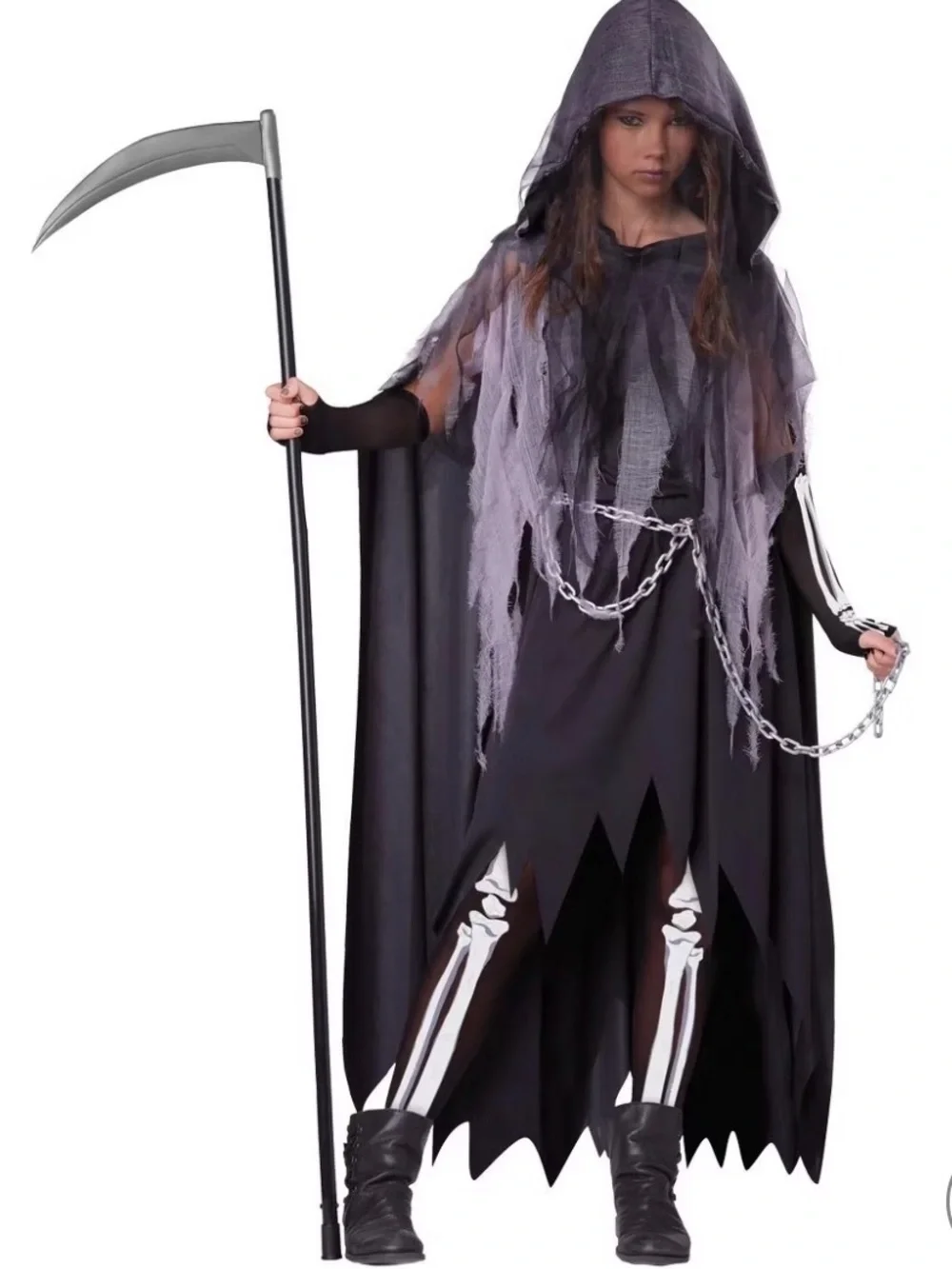 California Costumes Black Hooded Grim Reaper Cape with Gray Tattered Overlay